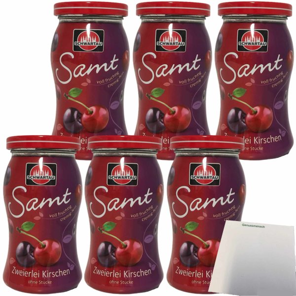 Schwartau Samt zweierlei Kirschen Fruchtaufstrich ohne Stücke 6er Pack (6x270g Glas) + usy Block