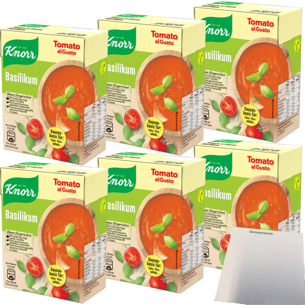 Knorr Tomato al Gusto Basilikum Saucen-Basis für Pizza Pasta und Aufläufe 6er Pack (6x370g Packung) + usy Block