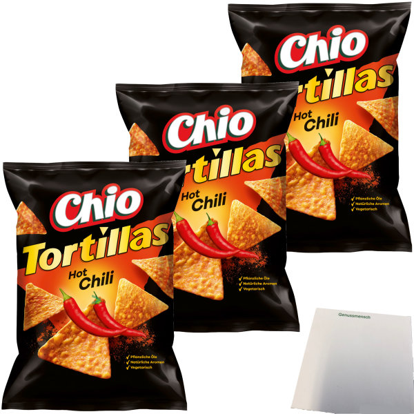 Chio Tortillas Hot Chilli 3er Pack (3x110g Packung) + usy Block