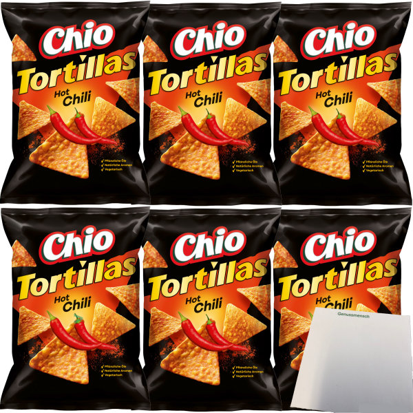 Chio Tortillas Hot Chilli 6er Pack (6x110g Packung) + usy Block