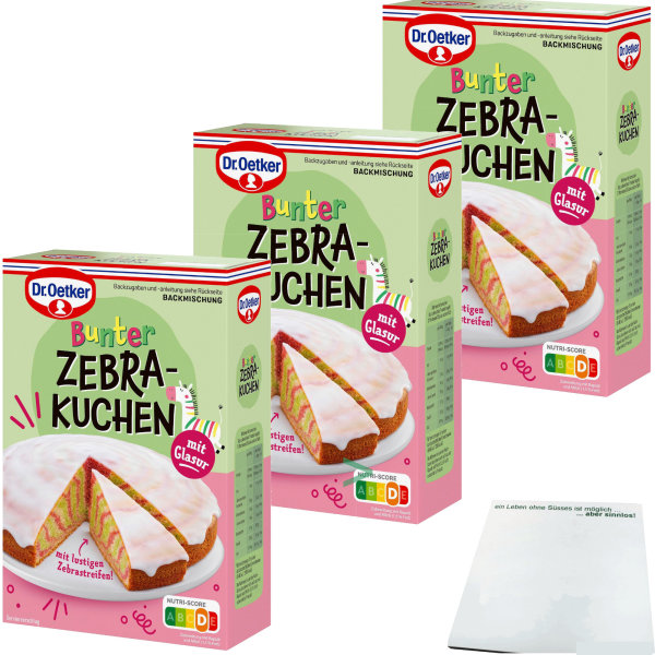 Dr. Oetker Bunter Zebrakuchen mit Glasur 3er Pack (3x515g Packung) + usy Block