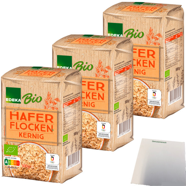 Edeka BIO Haferflocken kernig 3er Pack (3x500g Packung) + usy Block