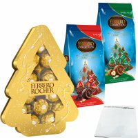 Ferrero Collection Weihnachtspack: Knusprige Schokozapfen Kakao & Haselnuss (2x100g Beutel) + Rocher Tanne (150g) + usy Block