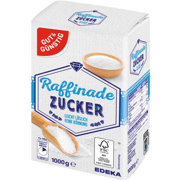 Gut&Günstig Raffinade Zucker leicht löslich feine Körnung (1kg Packung)