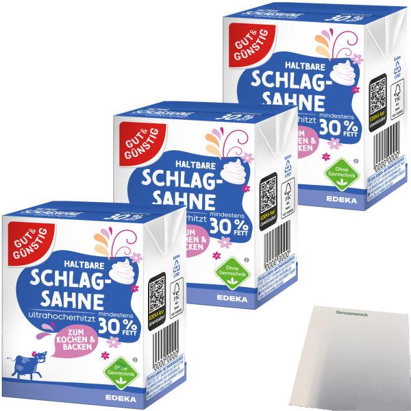 Gut&Günstig Haltbare Schlagsahne 30% Fett 3er Pack (3x200g Packung) + usy Block