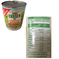Gut&Günstig Junge Erbsen mit Möhrchen extra fein 6er Pack (6x800g Dose) + usy Block