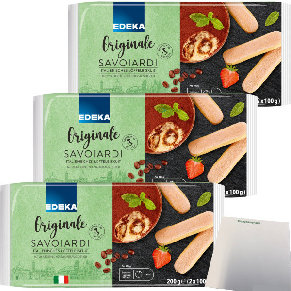 Edeka Löffelbiskuit das Original aus Italien mit Zuckerkruste 3er Pack (3x200g Packung) + usy Block