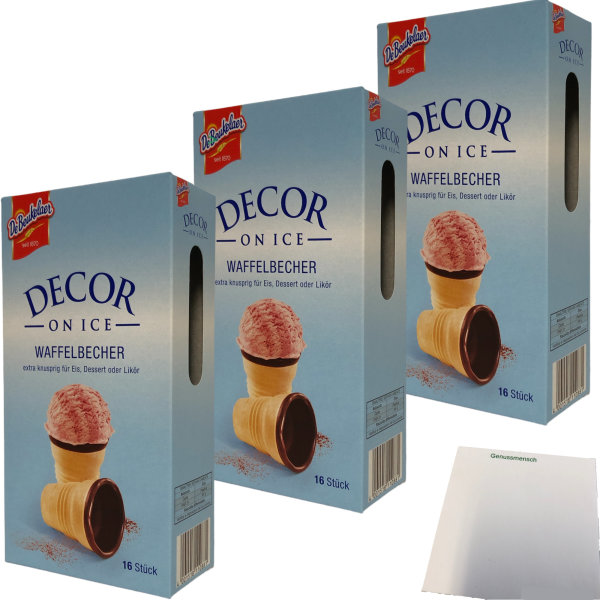 De Beukelaer Decor on Ice Waffelbecher extras Knusprig für Eis Dessert oder Likör 48 Stück (3x60g Packung) + usy Block