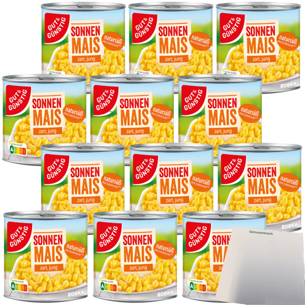 Gut&Günstig Sonnenmais zart und jung natursüß VPE (12x330g Dose) + usy Block
