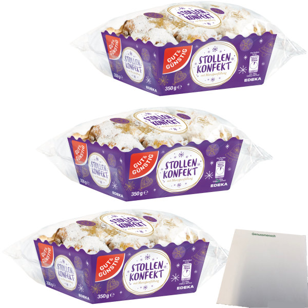 Gut&Günstig Stollenkonfekt mit 20 % Marzipanfüllung 3er Pack (3x350g Packung) + usy Block