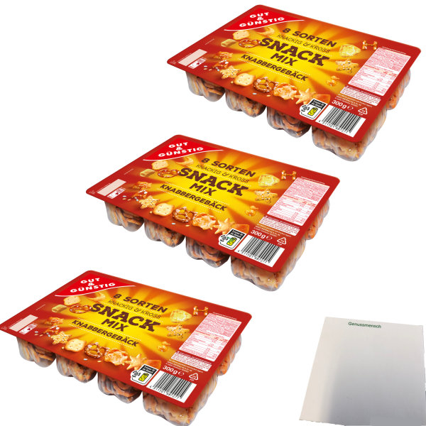 Gut&Günstig Snack Mix knusprige Knabbervielfalt 3er Pack (3x300g Packung) + usy Block