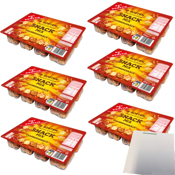 Gut&Günstig Snack Mix knusprige Knabbervielfalt 6er Pack (6x300g Packung) + usy Block