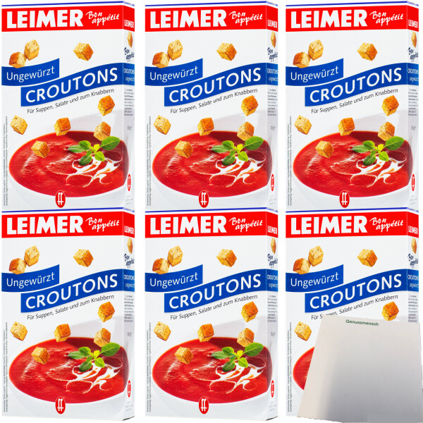 Leimer Croutons Natur ungewürzt für Suppen Salat und zum Knabbern 6er Pack (6x100g Packung)  + usy Block
