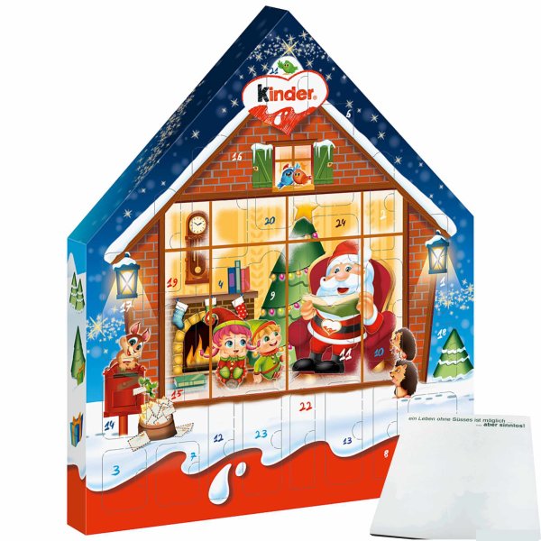 Ferrero Kinder Maxi Mix Adventskalender Motiv: Weihnachtshaus (351g Packung) + usy Block