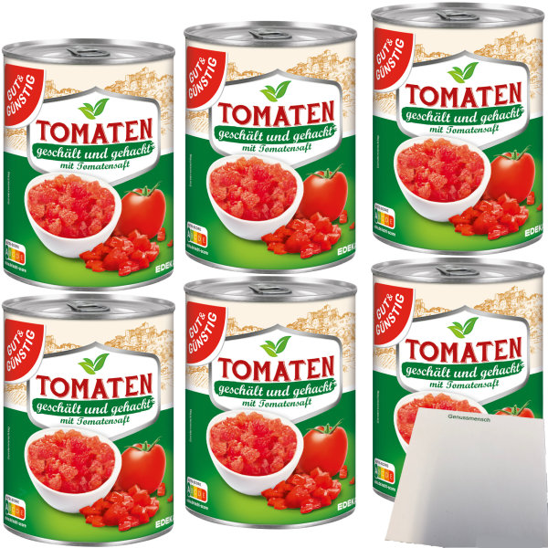 Gut&Günstig Tomaten geschält gehackt mit Tomatensaft 6er Pack (6x400g Dose) + usy Block