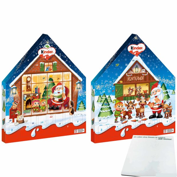 Ferrero Kinder Maxi Mix Adventskalender Doppelpack (2x351g) mit beiden Motiven: Weihnachtshaus und Rentierhof + usy Block