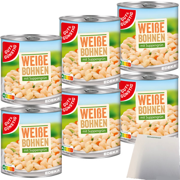 Gut&Günstig Weisse Bohnen mit Suppengrün 6er Pack (6x800g Dose) + usy Block