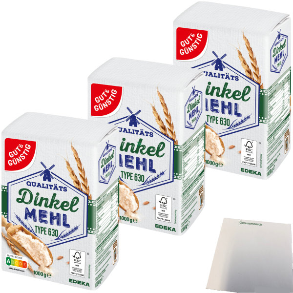 Gut&Günstig Dinkelmehl Type 630 3er Pack (3x1000g Packung) + usy Block