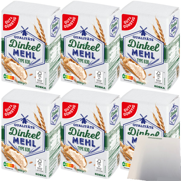 Gut&Günstig Dinkelmehl Type 630 6er Pack (6x1000g Packung) + usy Block