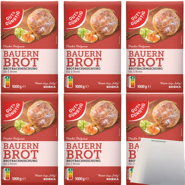Gut&Günstig Brotbackmischung Bauernbrot 6er Pack (6x1000g Packung) + usy Block
