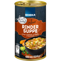 Edeka Rindersuppe würzig im Geschmack mit Muschelnudeln und extra viel Gemüse 3er Pack (3x480ml Dose) + usy Block