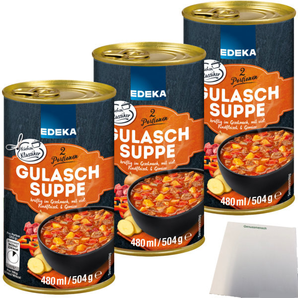 Edeka Gulaschsuppe kräftig im Geschmack mit viel Rindfleisch Kartoffeln und Gemüse 3er Pack (3x480ml Dose) + usy Block