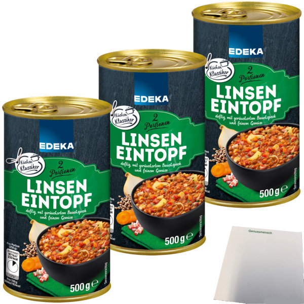 Edeka Linseneintopf deftig im Geschmack mit geräuchertem Speck und feinem Gemüse 3er Pack (3x500g Dose) + usy Block