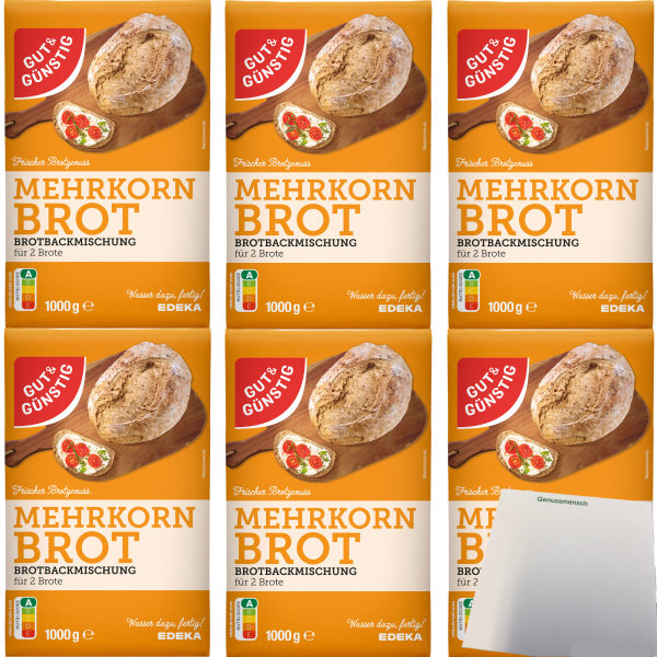 Gut&Günstig Brotbackmischung Mehrkornbrot 6er Pack (6x1000g Packung) + usy Block