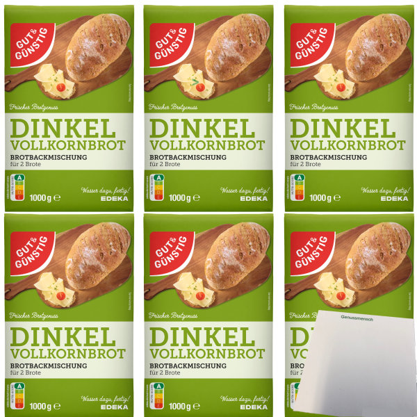 Gut&Günstig Brotbackmischung Dinkelvollkornbrot 6er Pack (6x1000g Packung) + usy Block