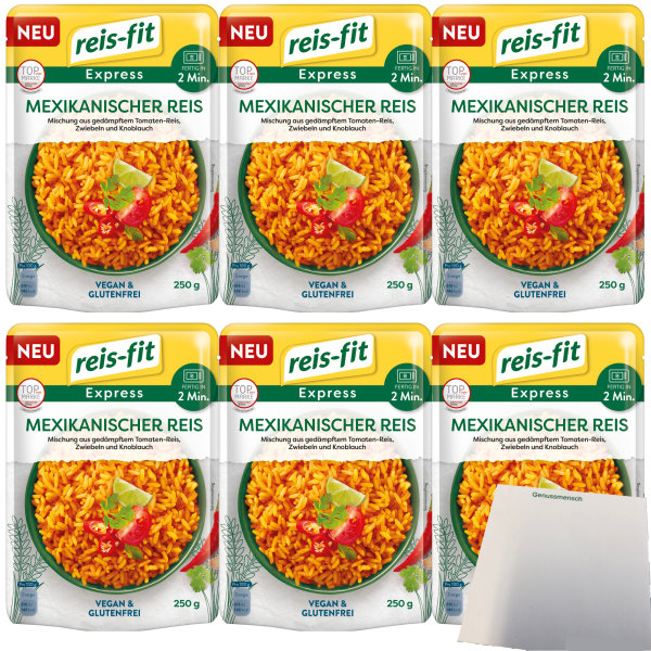 Reis-Fit Express mexikanischer Reis Vegan und Glutenfrei 6er Pack (6x250g Packung) + usy Block