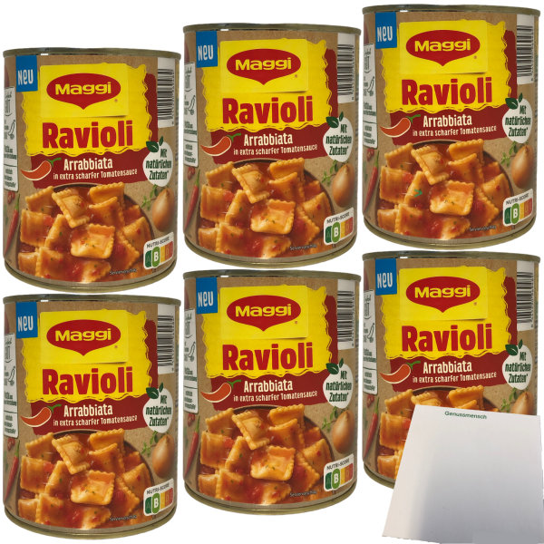 Maggi Ravioli Arrabiata in extra scharfer Tomatensauce 6er Pack (6x800g Dose) + usy Block