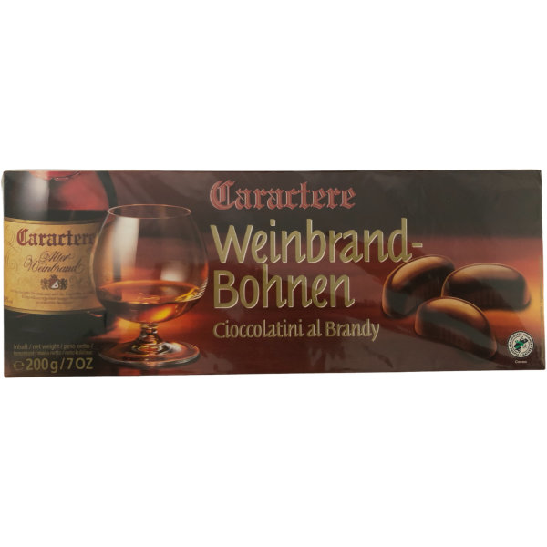 Caractere Weinbrandbohnen Zartbitterschokolade gefüllt mit Weinbrandt (200g Packung)