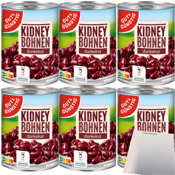 Gut&Günstig Kidneybohnen dunkelrot 6er Pack (6x400g Dose) + usy Block