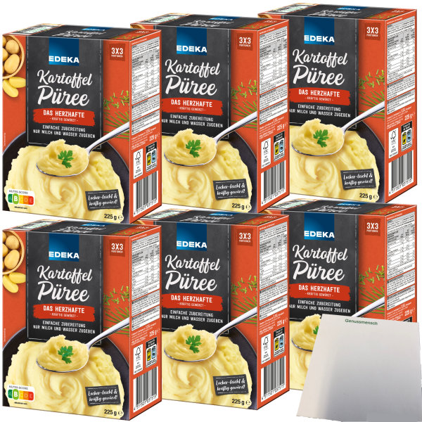 Edeka Kartoffelpüree herzhaft lecker-leicht und kräftig gewürzt 6er Pack (6x225g Packung) + usy Block