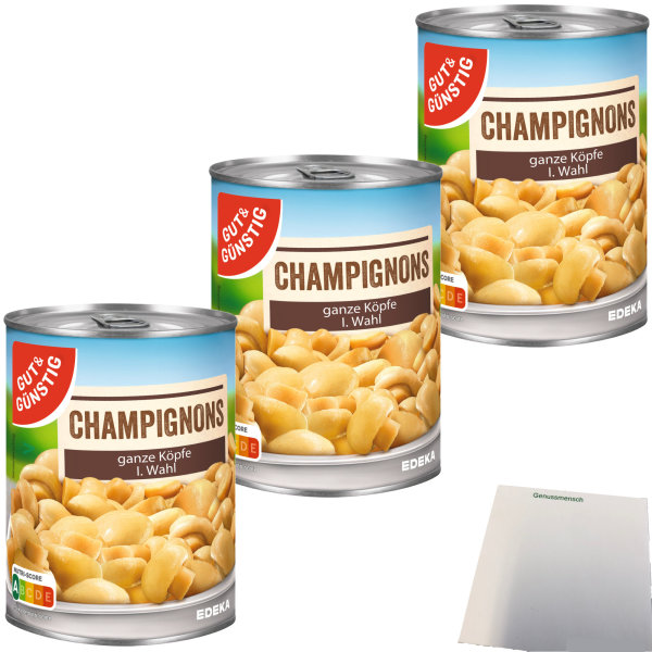 Gut&Günstig Champignons 1. Wahl ganze Köpfe 3er Pack (3x400g Dose) + usy Block