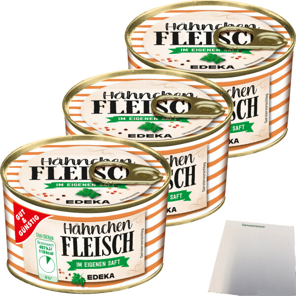 Gut&Günstig Hähnchenfleisch im eigenen Saft 98% Fleischanteil fein gewürzt 3er Pack (3x300g Dose) + usy Block