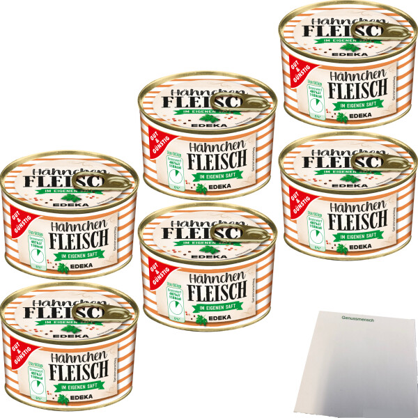 Gut&Günstig Hähnchenfleisch im eigenen Saft 98% Fleischanteil fein gewürzt 6er Pack (6x300g Dose) + usy Block