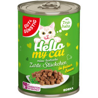 Gut&Günstig Hello my Cat Zarte Stücke mit Truthahn in feiner Sauce 3er Pack (3x415g Dose) + usy Block