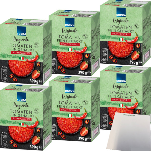 Edeka Originale Tomaten fein gehackt pikant gewürzt 6er Pack (6x390g Packung) + usy Block