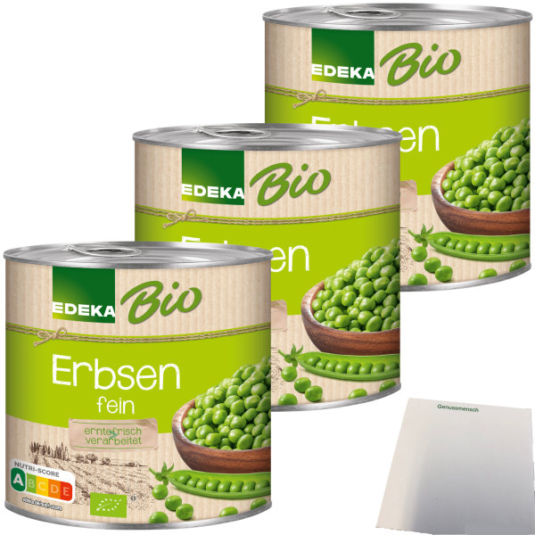 Edeka Bio Erbsen fein 3er Pack (3x400g Dose ATG 280g) + usy Block