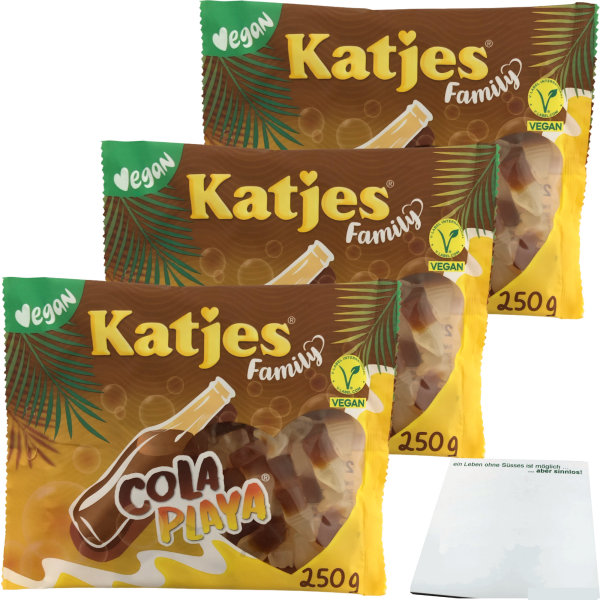 Katjes Family Cola Playa Fruchtgummi Cola-Fläschchen 3er Pack (3x250g Packung) + usy Block