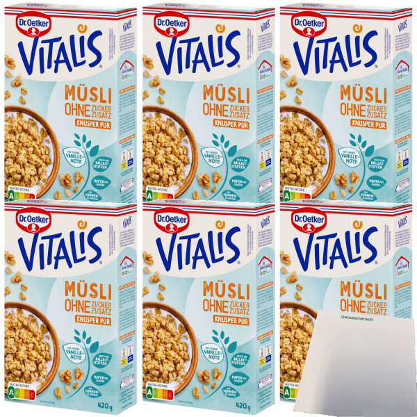 Dr. Oetker Vitalis Knusper-Müsli ohne Zuckerzusatz 6er Pack (6x420g Packung) + usy Block