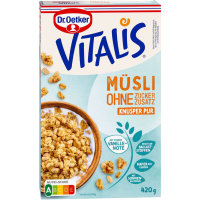 Dr. Oetker Vitalis Knusper-Müsli ohne Zuckerzusatz 6er Pack (6x420g Packung) + usy Block