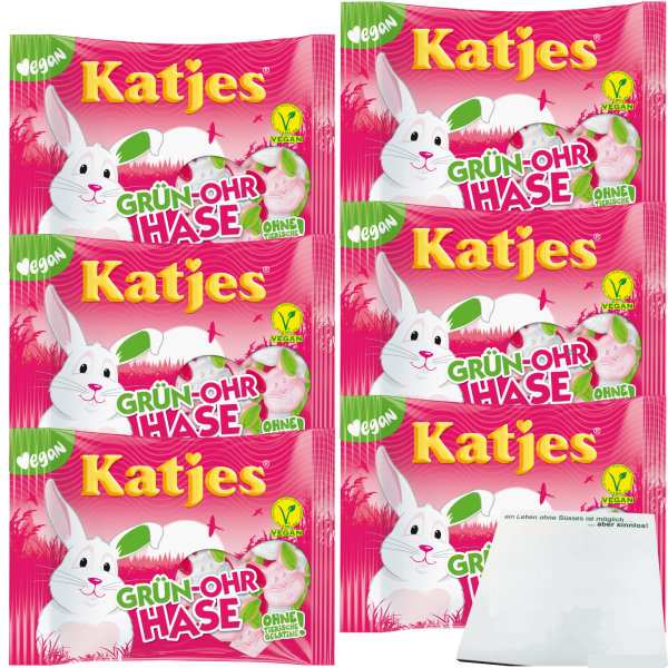 Katjes Grün-Ohr Hase mit fruchtig süßem Ohr 6er Pack (6x175g Beutel) + usy Block