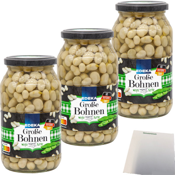 Edeka Große Bohnen weiße Kerne feinste Auslese 3er Pack (3x530g Glas) + usy Block