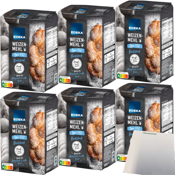 Edeka Weizenmehl Type 550 ideal für Hefegebäck und helle Brote 6er Pack (6x1kg Packung) + usy Block