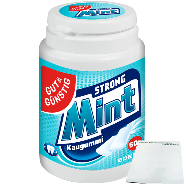 Gut&Günstig Kaugummi Peppermint Strong Mint zuckerfrei (50 Stk. Dose) + usy Block