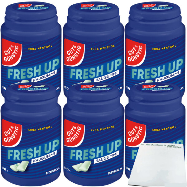 Gut&Günstig Kaugummi Euka-Menthol Zuckerfrei mit Menthol und Eukalyptusgeschmack 6er Pack (6x50 Stk. Dose) + usy Block