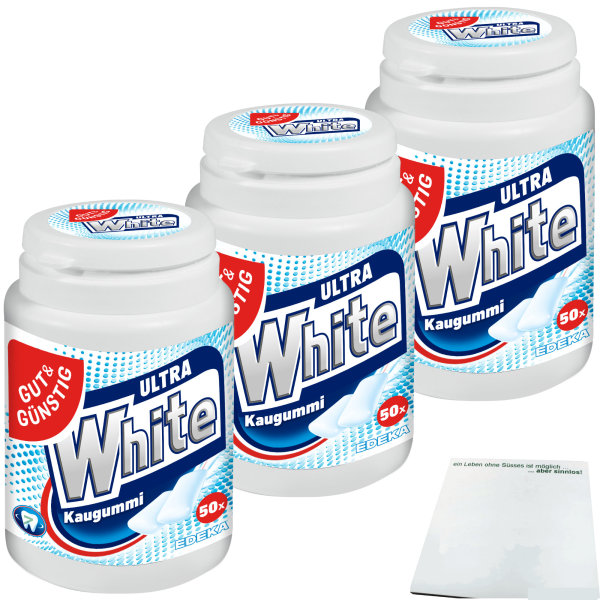 Gut&Günstig Kaugummi Ultra White zuckerfrei 3x50 Stck. (3x70,5g Dose) + usy Block