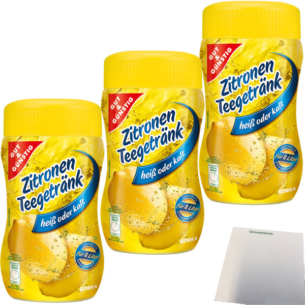 Gut&Günstig Zitronen-Teegetränk kalt oder heiß zu genießen 50% kalorienreduziert 3er Pack (3x400g Packung) + usy Block